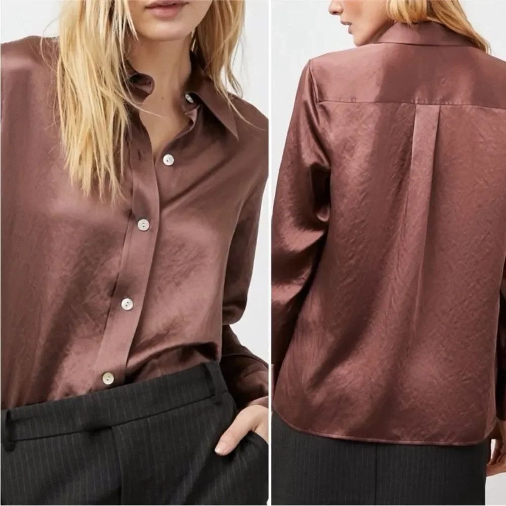 Rails Andrea Satin Button Down Top Women’s Nutmeg Brown $218